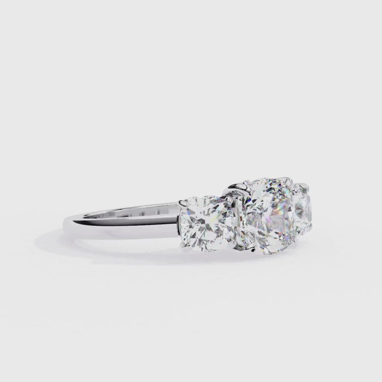Cushion Cut Moissanite Three Stone Engagement Ring video