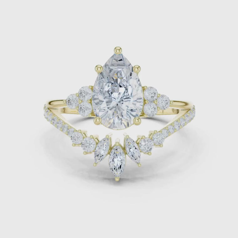 Crown Cluster Split Shank Pear Cut Wedding Ring video