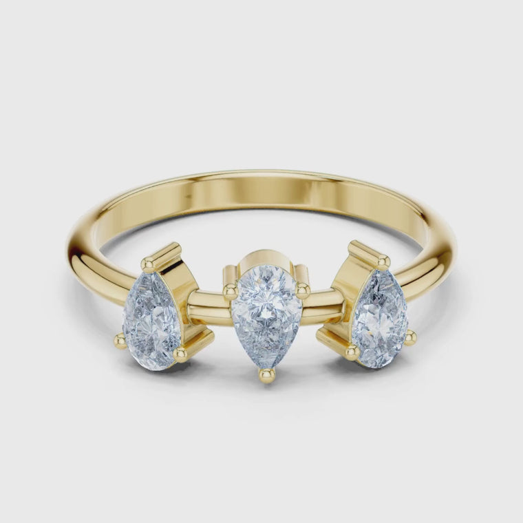 Contemporary Three Stone Pear Ring video