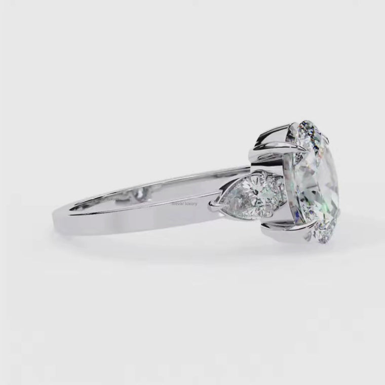 Oval Cut Engagement Three Stone Ring With Side Pear Stone video