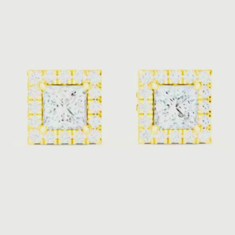 Royal Square Princess Stud Earrings with Halo video