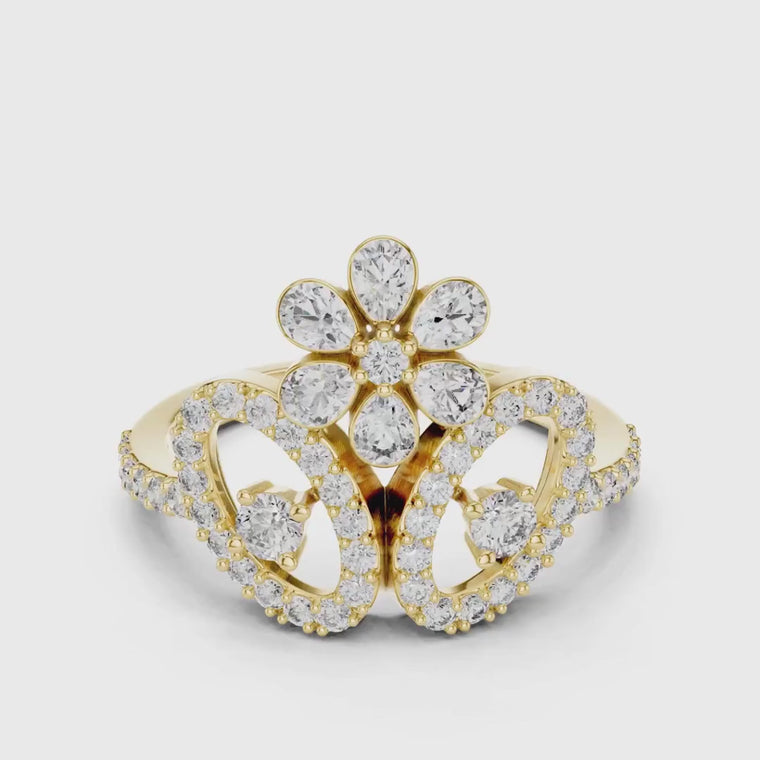 Round Cut Floral Halo Ring Pear Accent Petals video