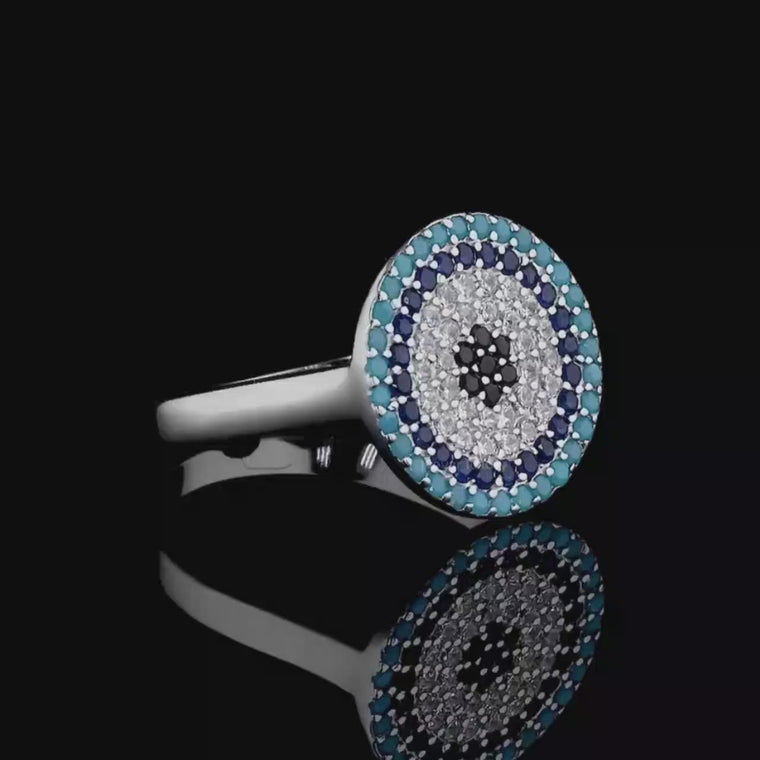 Evil Eye Ring With Turquoise & Sapphire Accents video
