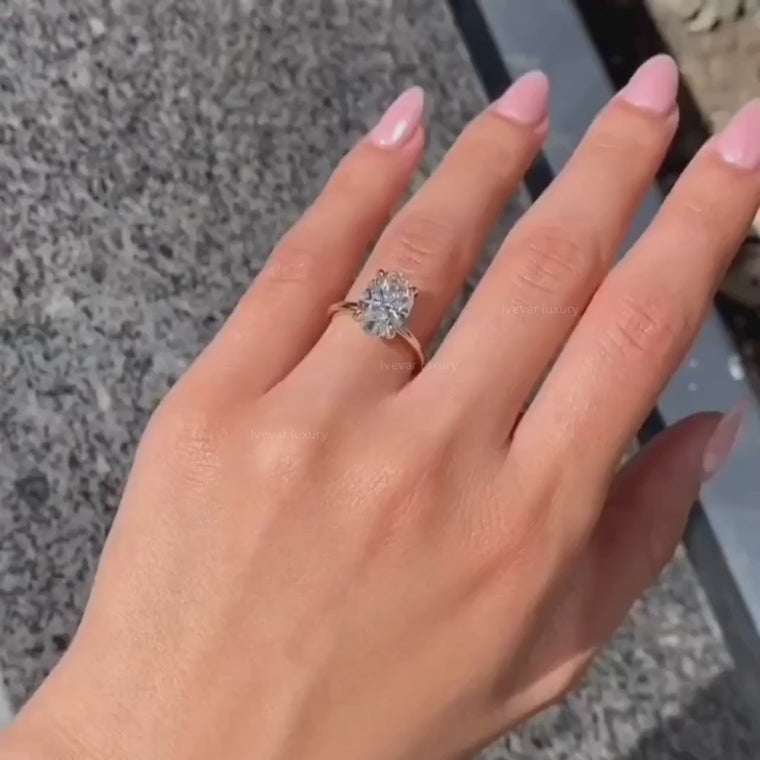 Oval Cut Moissanite Hidden Halo Solitaire Ring video