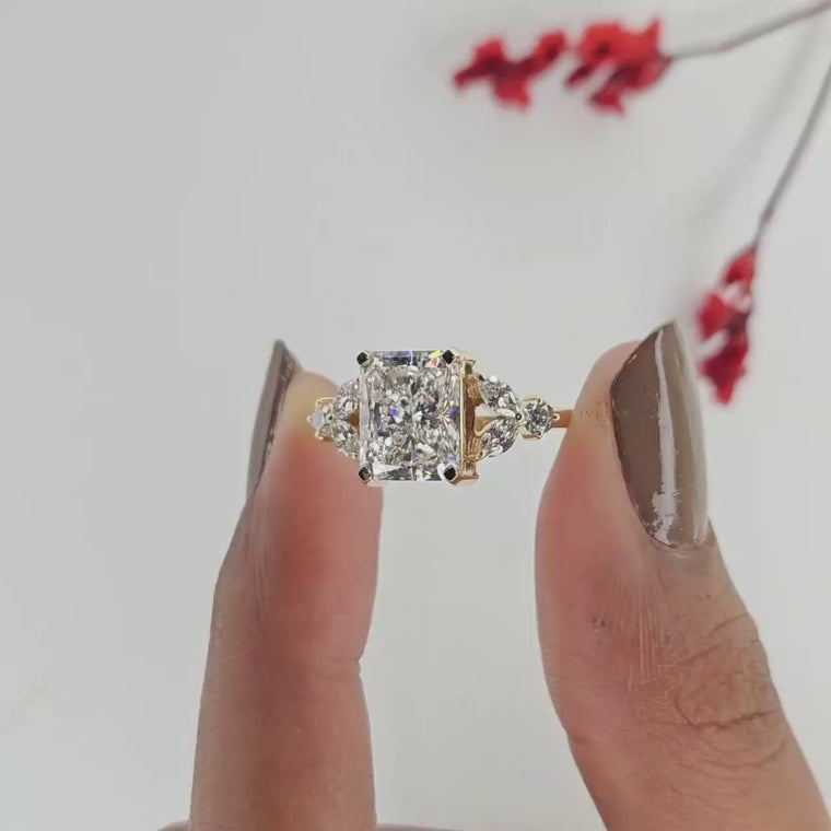 Radiant Cut Cluster Moissanite Engagement Ring video