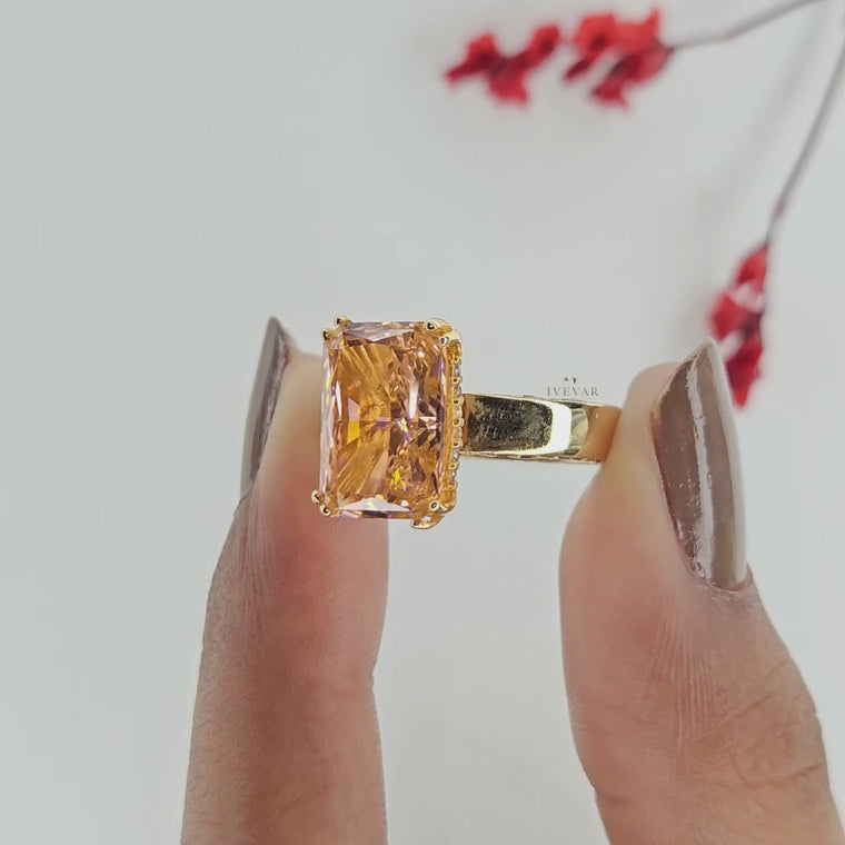 Hidden Set Peach Pink Radiant Engagement Ring video