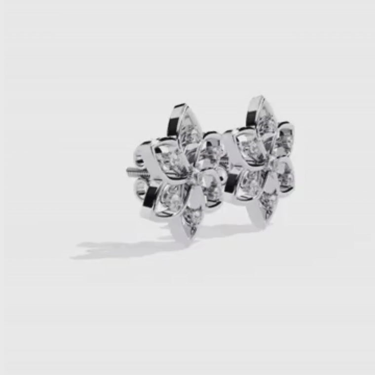 Lotus Round Center Floral Stud Earrings with Round Side Stones video