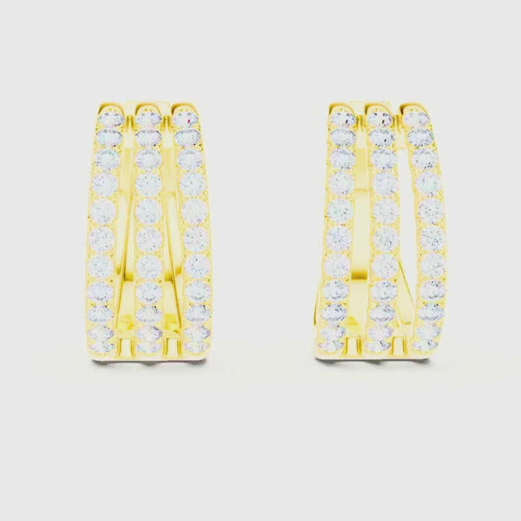 Triple Row Round Lab Diamond Hoop Earrings video