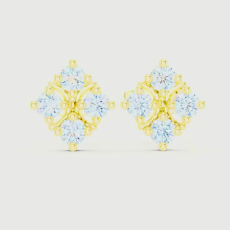 Floral Bloom Stud Earrings with Round Brilliant Stones video