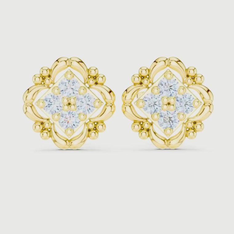 Sculpted Ornate Round Stud Earrings with Floral Beaded Frame video