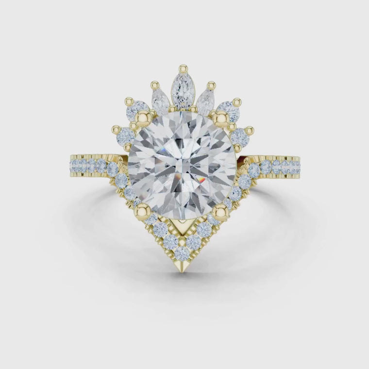 Round Cut Cluster Engagement Ring with Crown Accents video