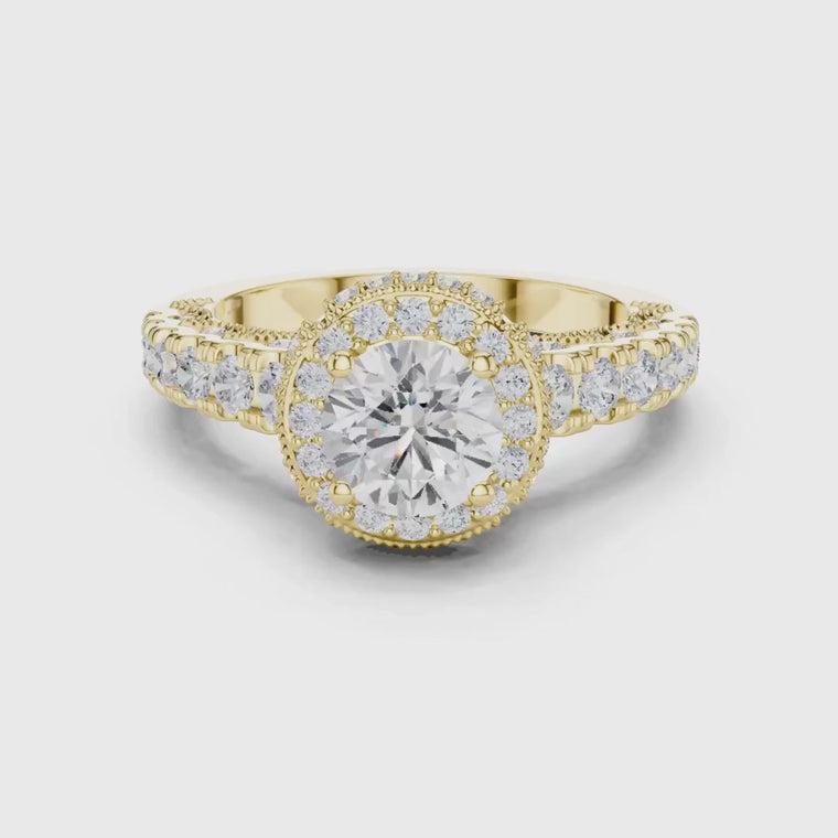 Round Cut Wedding Ring With Pave Halo video