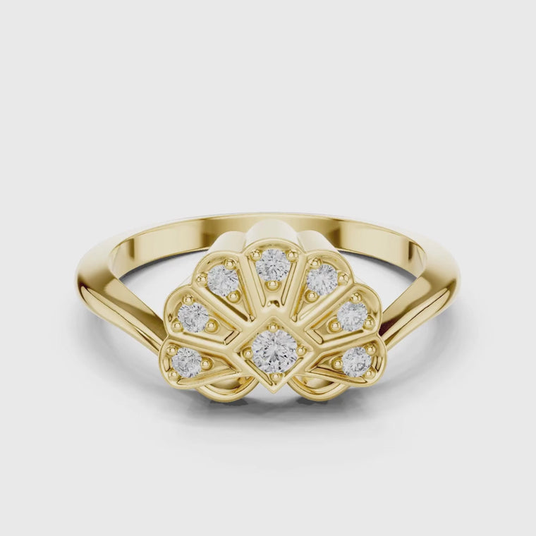 Art Deco Fan Ring with Bezel Set Round video