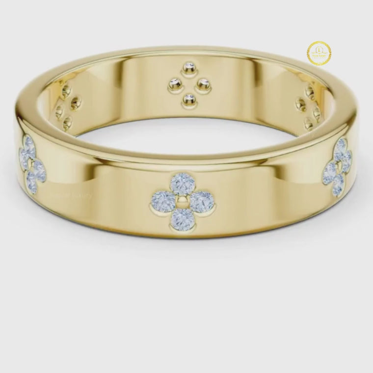 Round Cut Men's Four Leaf Clover Wedding Band video
