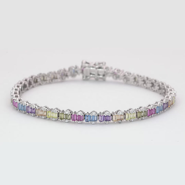 Rainbow Baguette Gemstone Single Row Tennis Bracelet video