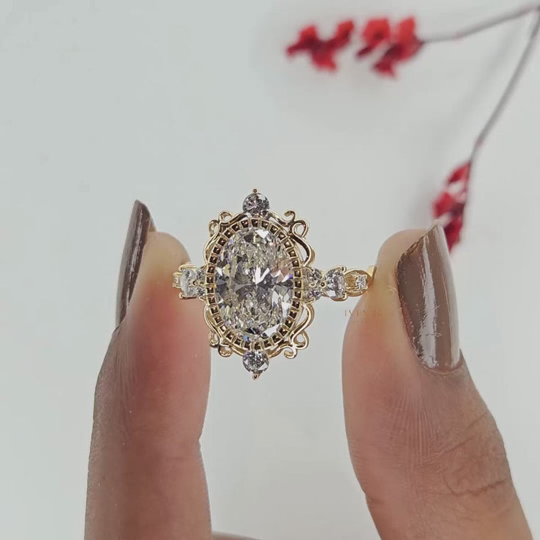 Vintage Oval Cut Filigree Halo Engagement Ring video