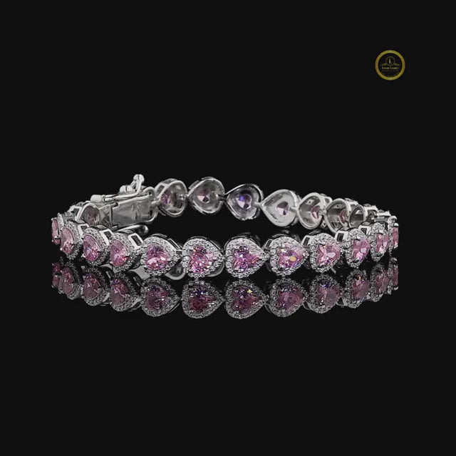 Pink Heart Cut Halo Tennis Bracelet video
