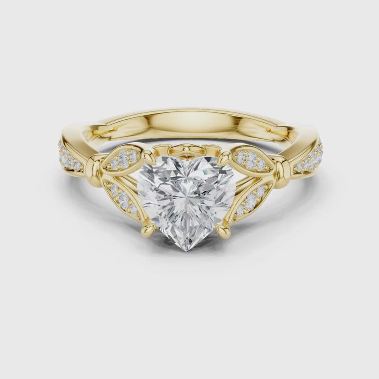 Heart Shape Leaf Motif Style Moissanite Engagement Ring video