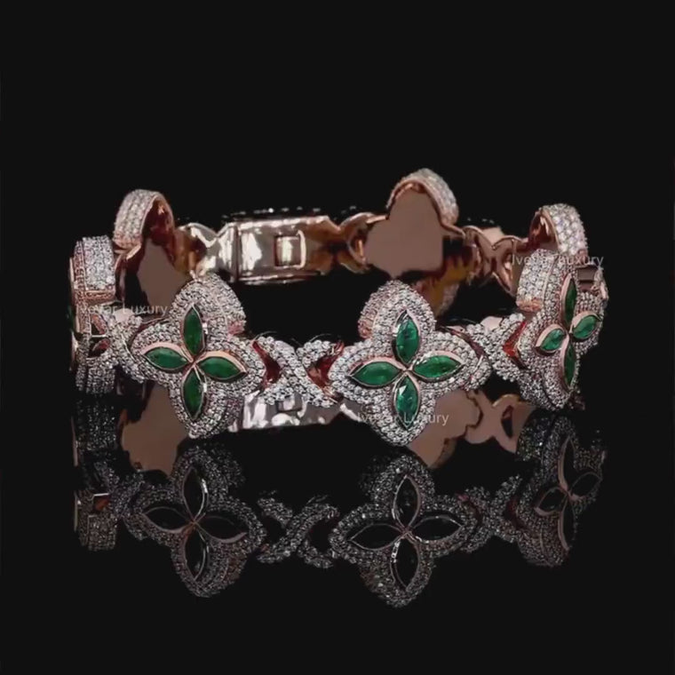 Floral Cut Green Clover Tennis Bracelet video