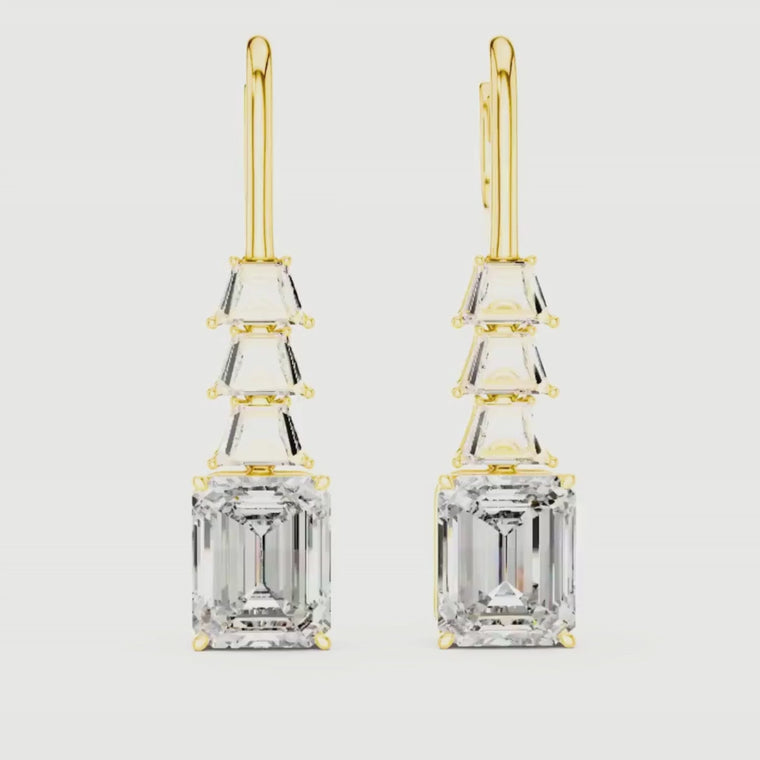 Tiered Step Emerald Cut Drop Earrings Graduated Pyramid Design video