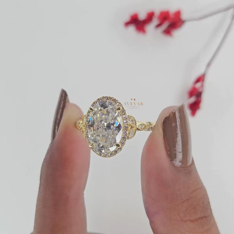Oval Cut Halo Twisted Rope Band Engagement Ring video