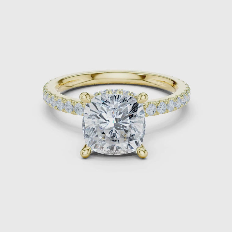 Cushion Cut Hidden Halo Pave Engagement Ring video