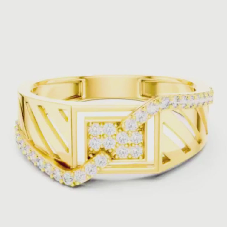 Round Cut Lab Grown Diamond Men's Asymmetric Diagonal Pave Band video