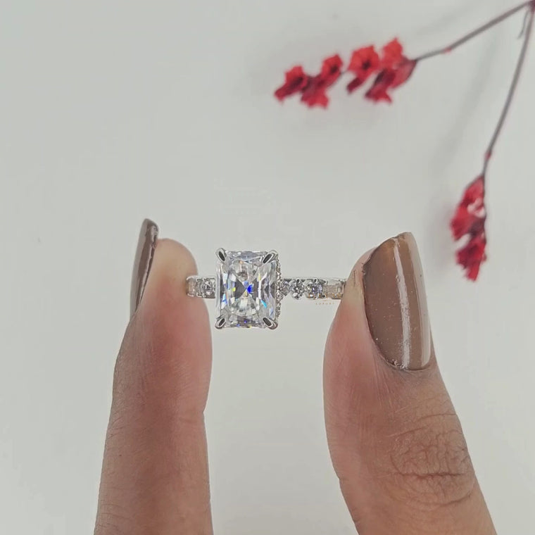 Radiant Cut Hidden Halo with Pave Band Engagement Ring video