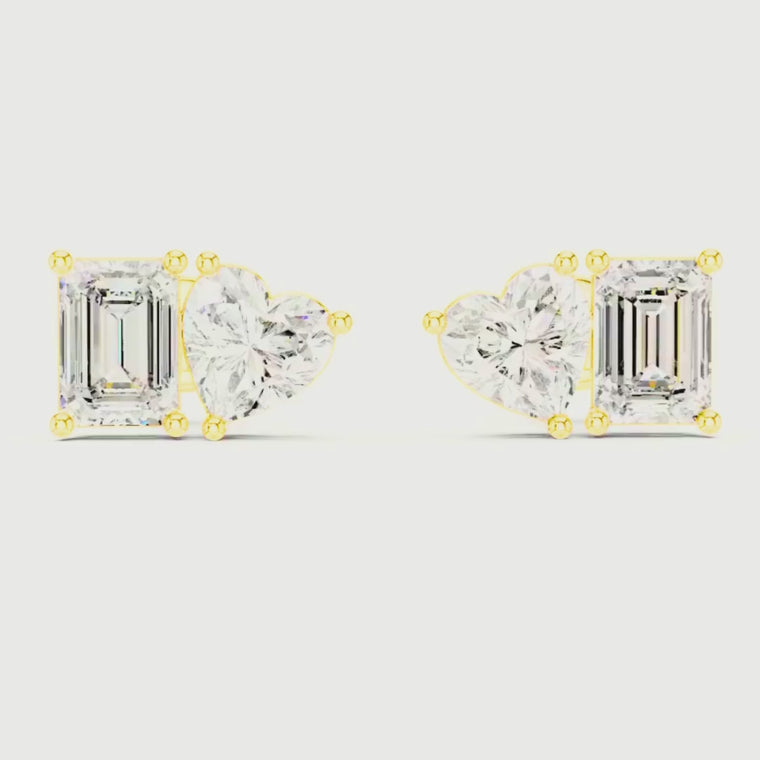 Dual Spark Heart & Emerald Cut Stud Earrings video
