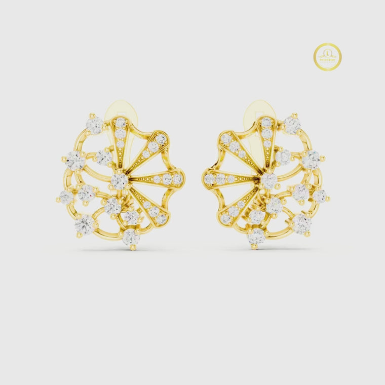 Floral Arc Round Geometric Flared Wheel Cluster Earrings video