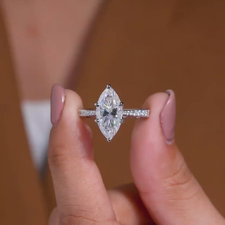 Marquise Cut Engagement Ring With Pave Band video