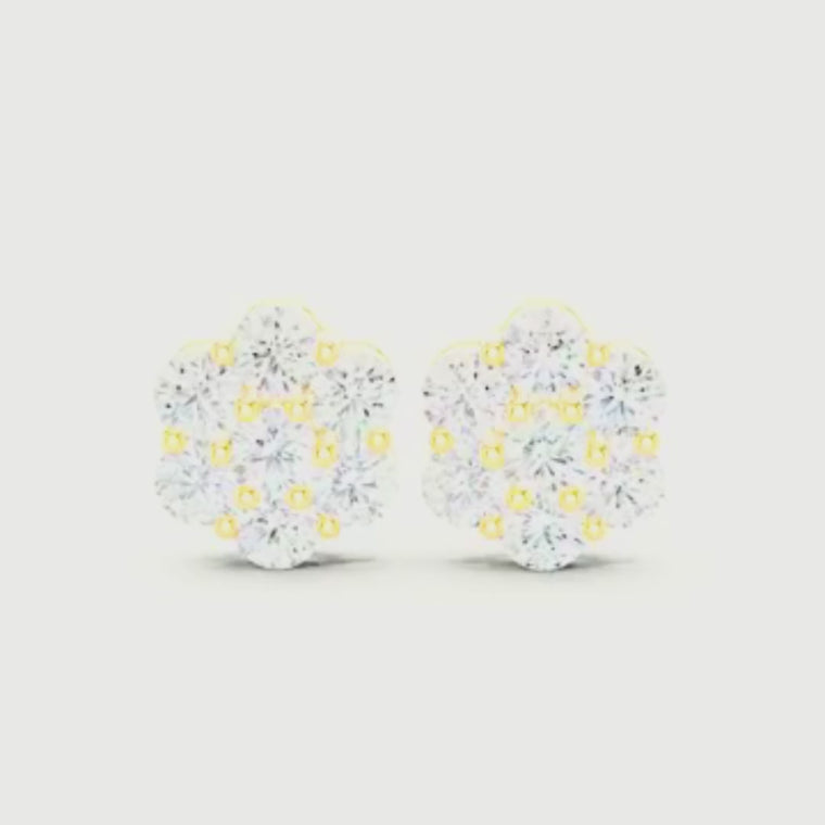 Floral Cluster Stud Earrings with Brilliant Round Cut Sparkle video