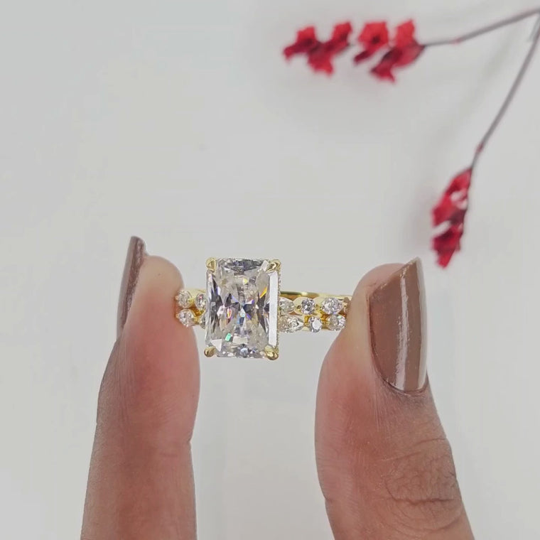 Radiant Cut Ring Floral Marquise Band video
