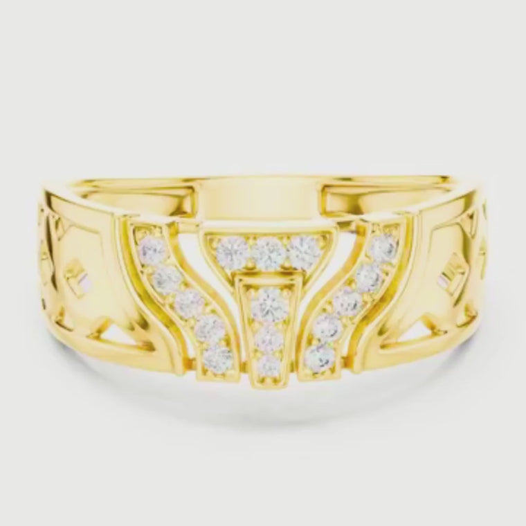 Round Cut Men's T Shield Pave Openwork Gold Ring video