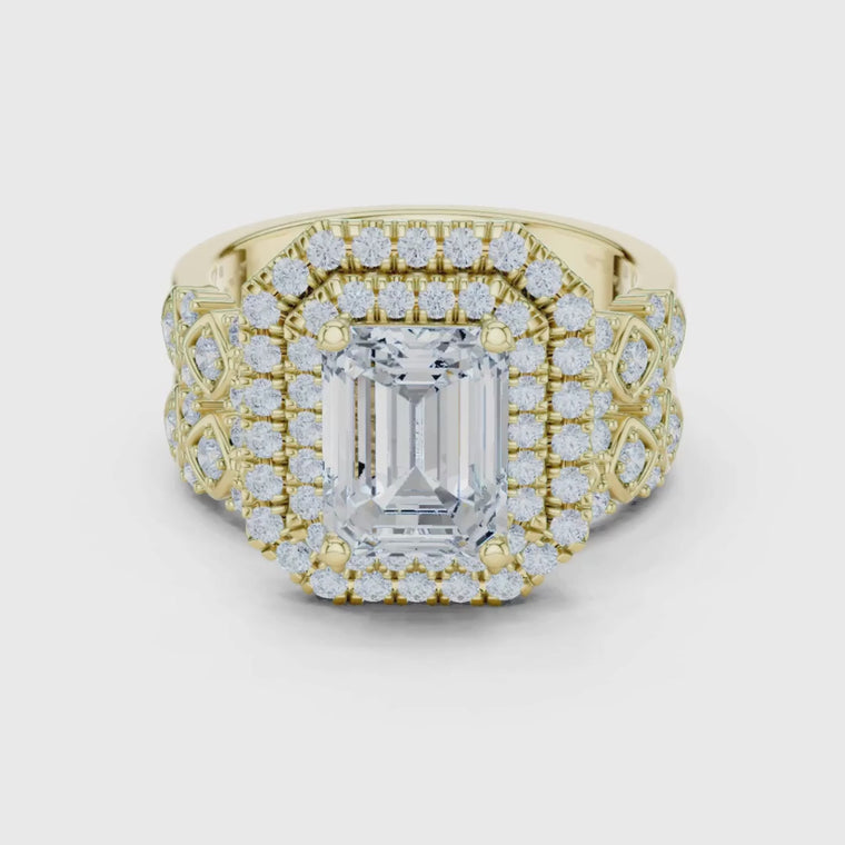 Emerald Cut Halo Ring with Double Pave Setting video
