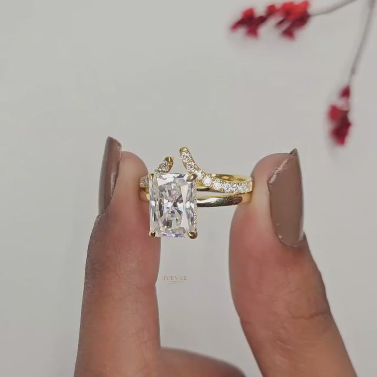 Radiant Cut Ring with Curved Pave Wedding Band video