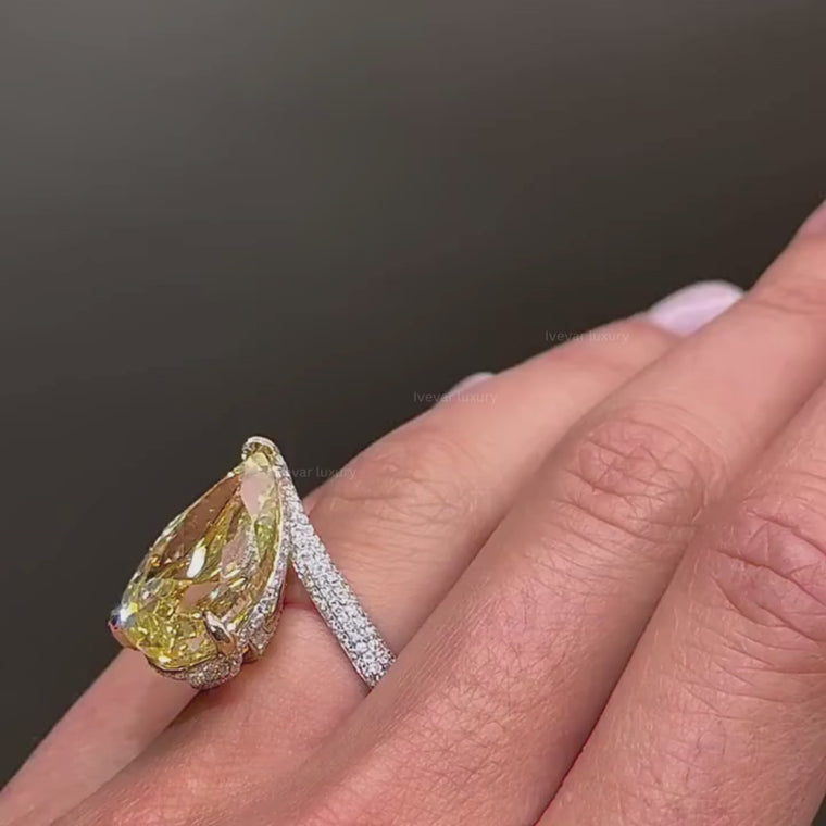 Fancy Vivid Yellow Pear Cut Engagement Ring video