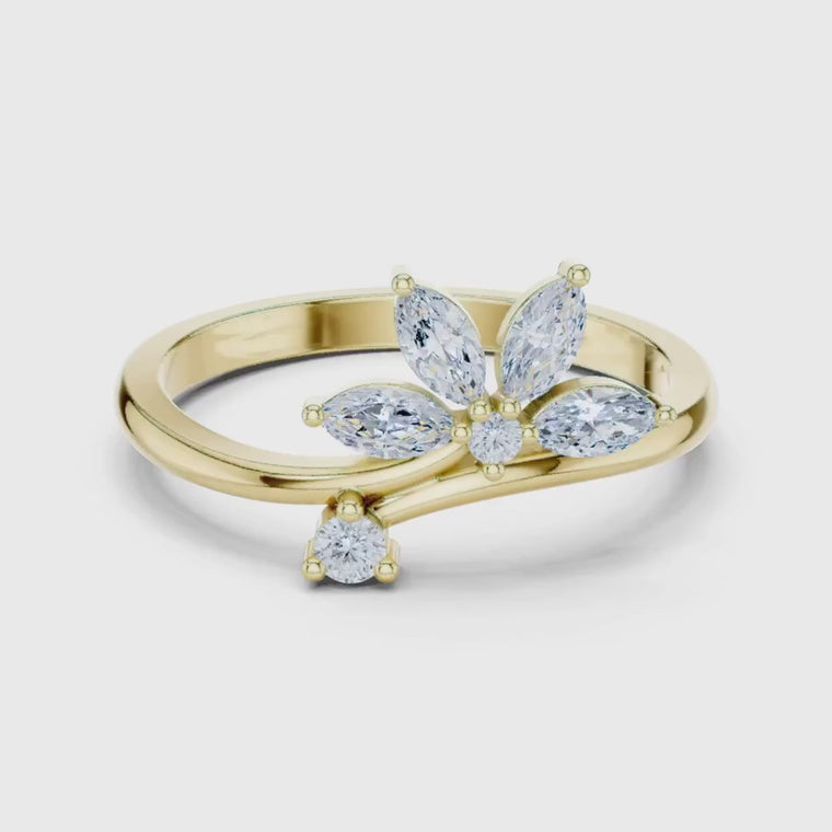 Marquise Floral Open Bypass Statement Ring video