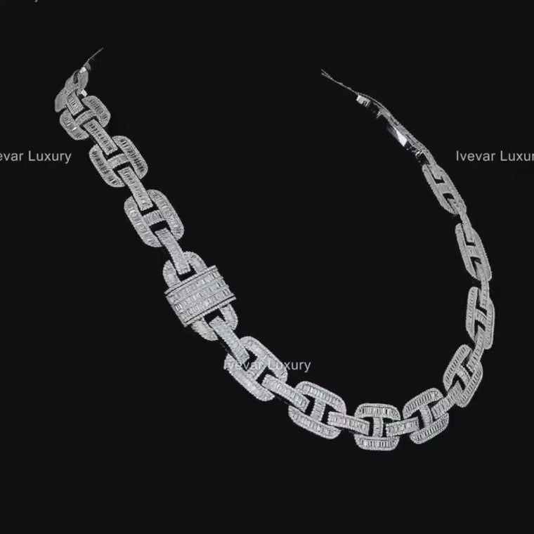 Baguette Mariner Link Chain Necklace with Pave Accents video
