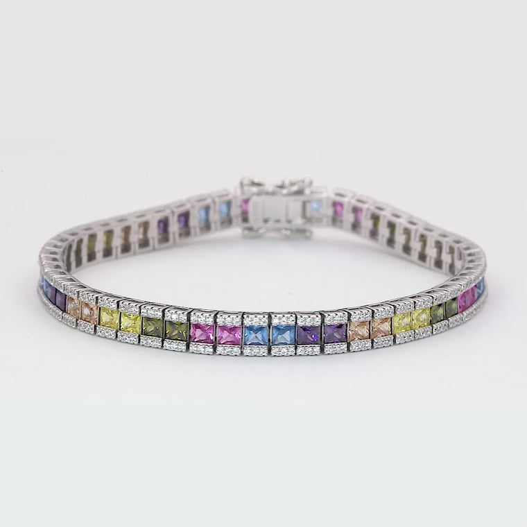 Nature Inspire Princess Cut Gemstone Pave Border Bracelet video