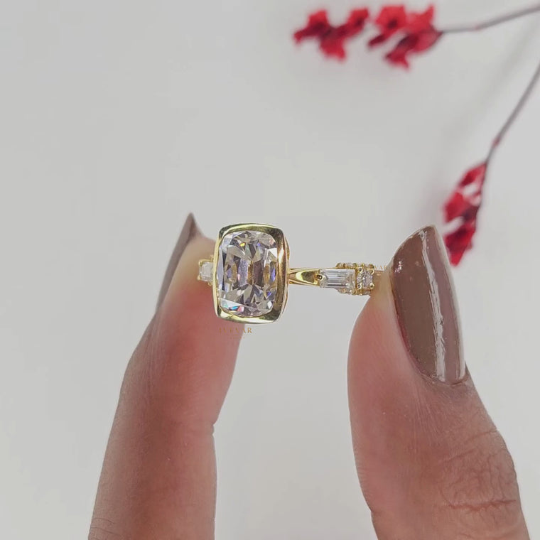 Bezel Set Rose Cushion Cut Lab Diamond Ring video