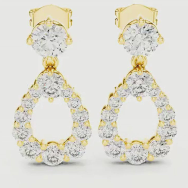 Open Teardrop Round Brilliant Pear Halo Drop Earrings video