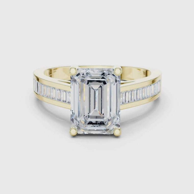 Emerald Cut Ring With Baguette Channel Side Band video