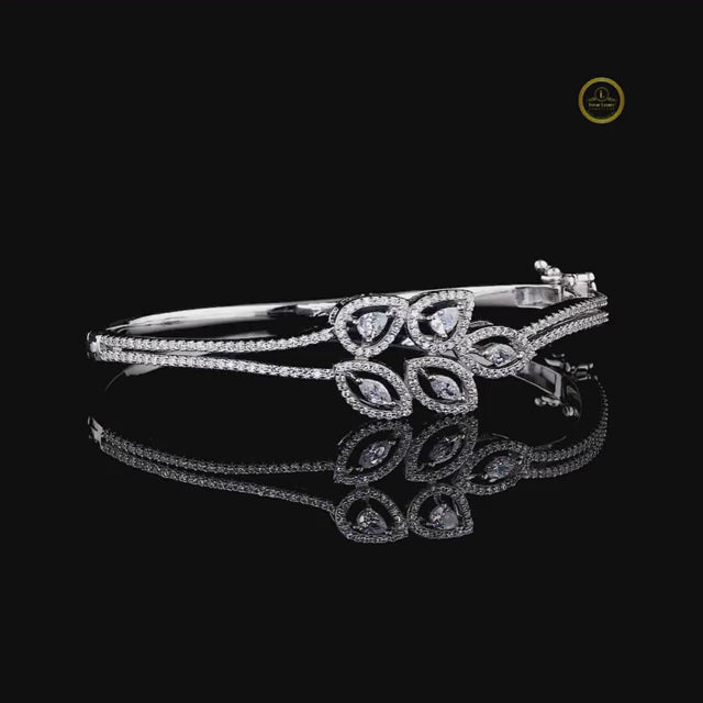 Marquise Cut Floral Open Cuff Bangle Bracelet video