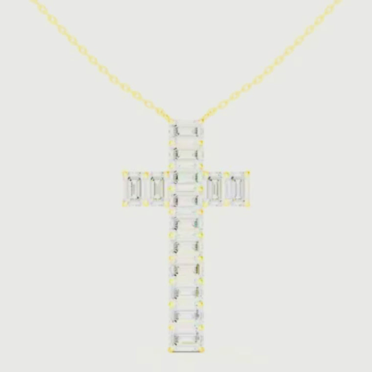 Baguette Cross Pendant Fine Cable Chain Necklace video