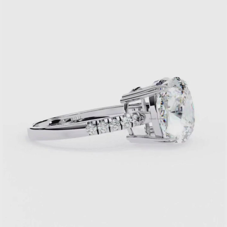 Cushion Cut Solitaire Engagement Ring with Pave Band video