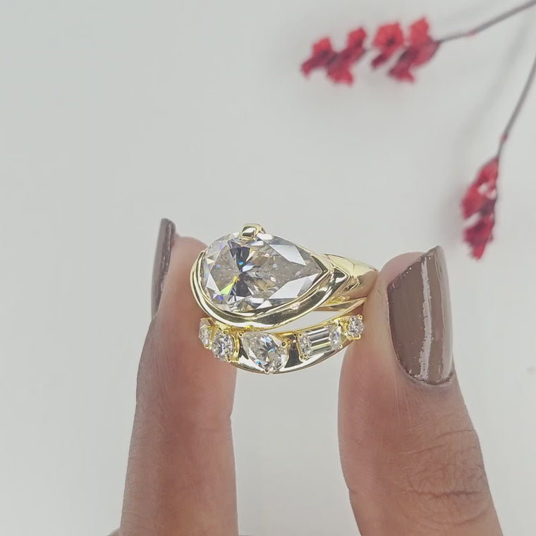 Pear Cut Bridal Ring Set with Mixed Cut Band video