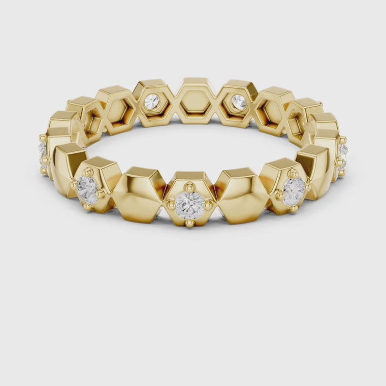 Geometric Bezel Set Round Cut Wedding Band video