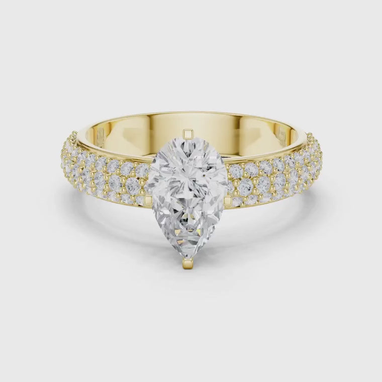 Pear Cut Lab Diamond Bridal Ring with Triple Row Band video
