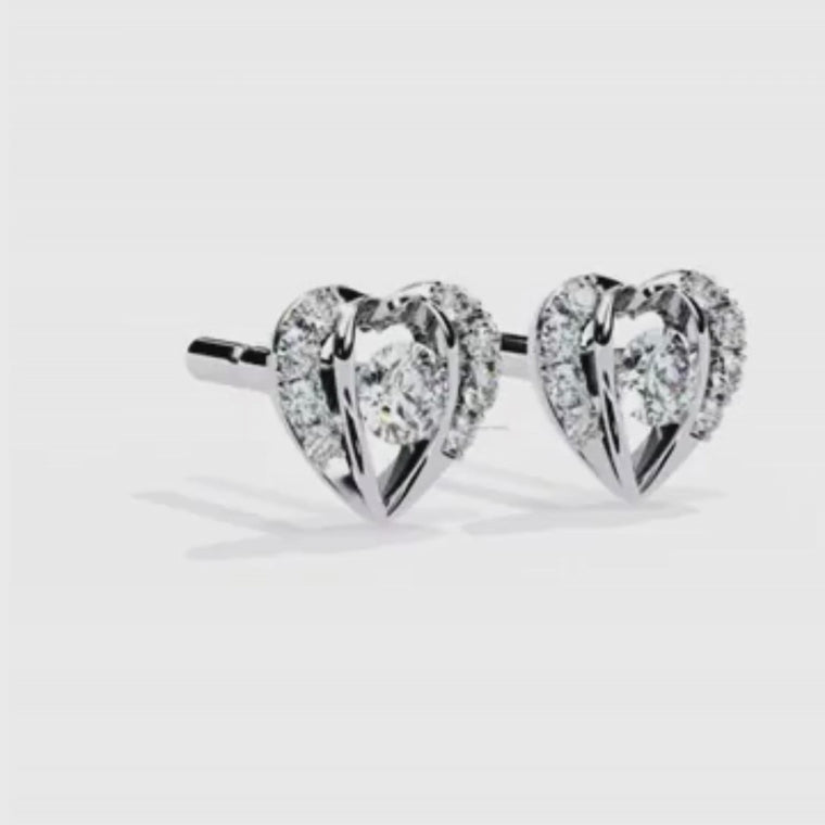 Heart Shaped Stud Earrings with Round Center and Pave video
